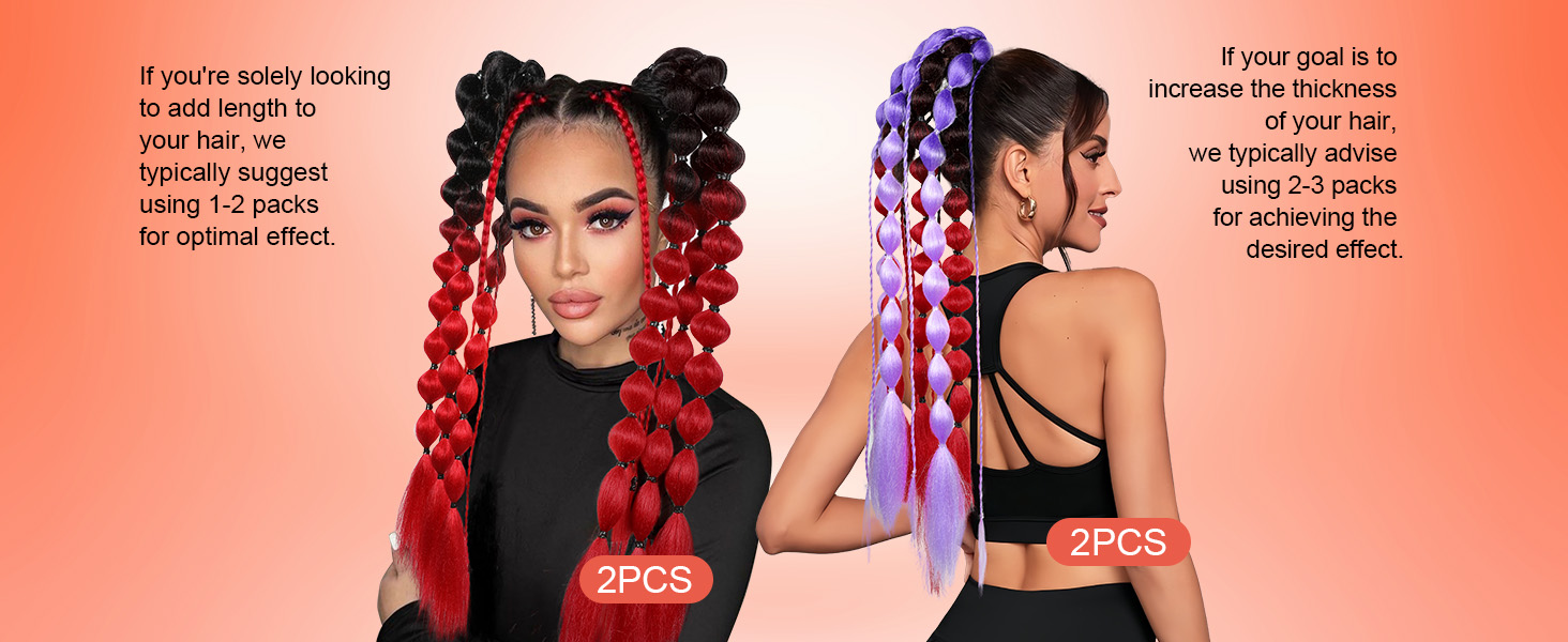 Behufun 2Pcs 20" Lightweight Colored Hair Extensions for Kids Bubble Ponytail